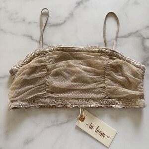 In Loom Lace Teim Dotted Cropped Top Tan Medium